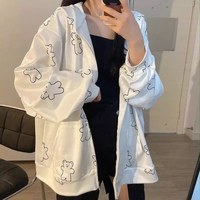 Cute Vintage Butterfly Print Oversize Zipper Hoodie Long Sleeve Pullover Jumper Autumn Aesthetic E-Girl Kawaii Korean Japanese Harajuku Streetwear - Thumbnail 4