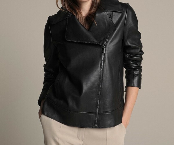 Black Leather Jacket Women Biker Pure Lambskin