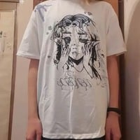 Cute White Elf Anime Girl Cartoon Print Short Sleeve T-shirt Top Oversize Loose Goth Punk Aesthetic E-Girl Kawaii Korean Japanese Harajuku Streetwear - Thumbnail 8