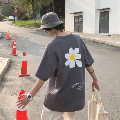 Cute vintage daisy flower cartoon print oversized loose short sleeve tee shirt top summer aesthetic e-girl kawaii korean japanese harajuku streetwear - Thumbnail 5