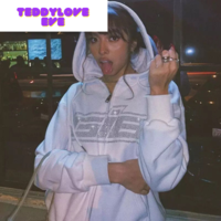 Cute Retro 90s Rhinestone Bling Crystal Zipper Hoodie Long Sleeve Pullover Jumper Sweater  Aesthetic E-Girl Kawaii Korean Japanese Harajuku Streetwear - Thumbnail 2