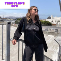 Cute Retro 90s Rhinestone Bling Crystal Zipper Hoodie Long Sleeve Pullover Jumper Sweater  Aesthetic E-Girl Kawaii Korean Japanese Harajuku Streetwear - Thumbnail 3