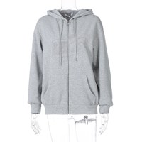 Cute Retro 90s Rhinestone Bling Crystal Zipper Hoodie Long Sleeve Pullover Jumper Sweater  Aesthetic E-Girl Kawaii Korean Japanese Harajuku Streetwear - Thumbnail 9