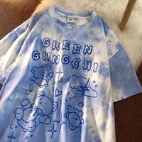 Cute Vintage Retro 90s Tie Dye Aesthetic Bear Short Sleeve Tee Shirt Top Oversize Loose Summer E-Girl Kawaii Korean Japanese Harajuku Streetwear - Thumbnail 2