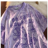 Cute Vintage Retro 90s Tie Dye Aesthetic Bear Short Sleeve Tee Shirt Top Oversize Loose Summer E-Girl Kawaii Korean Japanese Harajuku Streetwear - Thumbnail 8