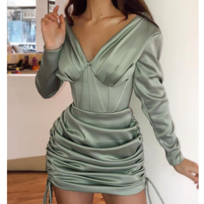 Women's long sleeve v-neck dress - Thumbnail 3