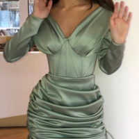 Women'S Long Sleeve V-Neck Dress - Thumbnail 2