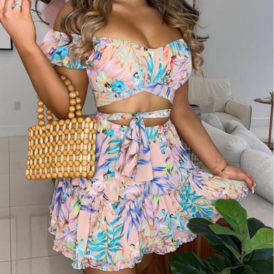 Fashion Sexy Print Two-Piece Dress