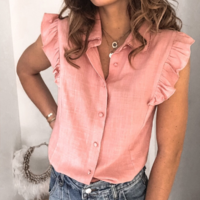 Solid Color Sleeveless Cardigan Shirt Top - Thumbnail 1