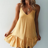 Fashion Sexy V-Neck Flounced Sleeveless Sling Dress - Thumbnail 2