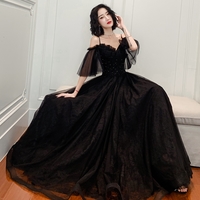 Black tulle lace long prom dress black evening dress,485 - Thumbnail 3