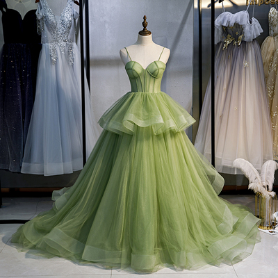 Green tulle long ball gown dress formal dress,487 - Thumbnail 2