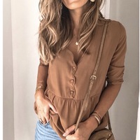 Women'S Solid Color V-Neck Shirt Top - Thumbnail 1