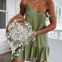 Fashion Sexy V-Neck Flounced Sleeveless Sling Dress - Thumbnail 3