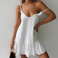 Fashion Sexy V-Neck Flounced Sleeveless Sling Dress - Thumbnail 1