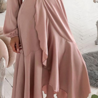 Women'S Pink Long Sleeve Flounced Dress - Thumbnail 2