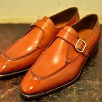 New Tan Handmade Single Monk Strap Leather Dress Shoes - Thumbnail 1