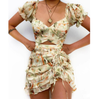 V-Neck Women'S Puff Sleeve Dress - Thumbnail 1