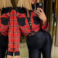 Plaid Stitching Long-Sleeved Casual Shirt - Thumbnail 3