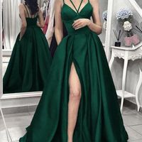 Dark green prom dress long open backs A line Formal Dresses Split Party Gown Plus Size,492 - Thumbnail 1