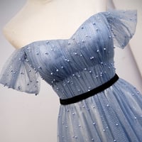 Blue tulle long A line prom dress evening dress - Thumbnail 2