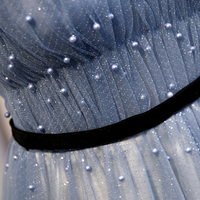 Blue tulle long A line prom dress evening dress - Thumbnail 5