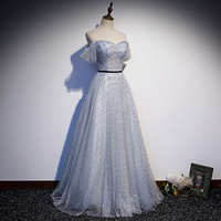 Lovely A line tulle pearl long prom dress evening dress - Thumbnail 3