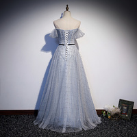 Lovely A line tulle pearl long prom dress evening dress - Thumbnail 4