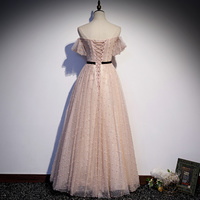 Lovely A line tulle pearl long prom dress evening dress - Thumbnail 7