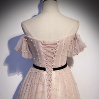 Lovely A line tulle pearl long prom dress evening dress - Thumbnail 8