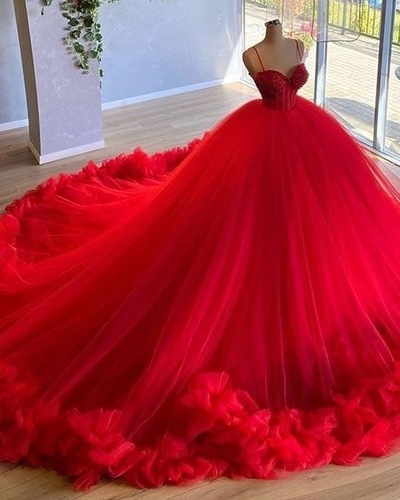 Spaghetti Straps Red Prom Dresses Pageant Gown
