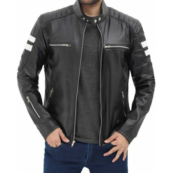 Men Black Lambskin Retro Leather Jacket, Men Slim Fit Biker Style Jacket