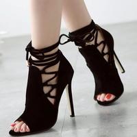 Fashion Women's Peep Toe Gladiator Sandals Lace Up Ladies High Heels Ankle Strap Buckles Shoes - Thumbnail 3