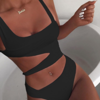 Solid Color Irregular One-Piece Sexy Bikini Swimsuit - Thumbnail 2