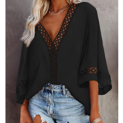 Loose V-Neck Lace Shirt