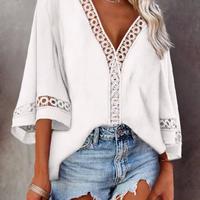 Loose V-Neck Lace Shirt - Thumbnail 2
