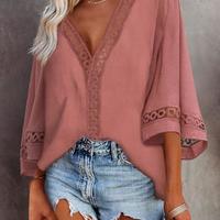 Loose V-Neck Lace Shirt - Thumbnail 3