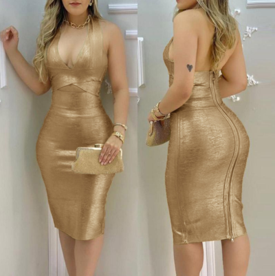 Sexy Deep V-Neck Sleeveless Bag Hip Dress