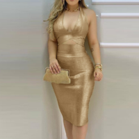 Sexy Deep V-Neck Sleeveless Bag Hip Dress - Thumbnail 3