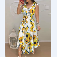 Printed Sleeveless V-Neck Casual Dress - Thumbnail 1