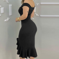 Sexy One-Shoulder V-Neck Ruffled Skinny Dress - Thumbnail 3