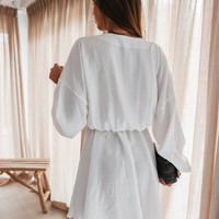 V-Neck High Waist Sexy Fashion Solid Color Long-Sleeved Dress - Thumbnail 7