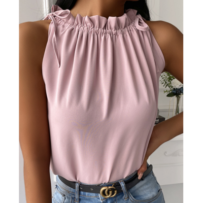 Slim Solid Color High-Necked Sleeveless T-Shirt