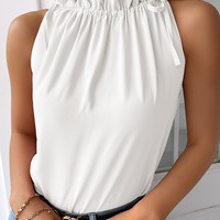 Slim Solid Color High-Necked Sleeveless T-Shirt - Thumbnail 3