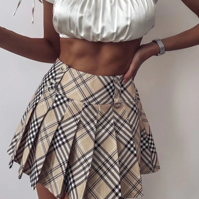 Design check print skirt