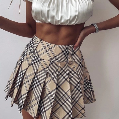 Design Check Print Skirt