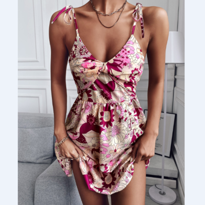 Sling sexy sleepless floral backless dress