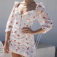Women'S Cherry Print High Waist Bag Hip Dress - Thumbnail 2
