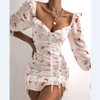 Women'S Cherry Print High Waist Bag Hip Dress - Thumbnail 1