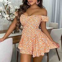 Fashion White Floral Print One-Shoulder Dress - Thumbnail 1